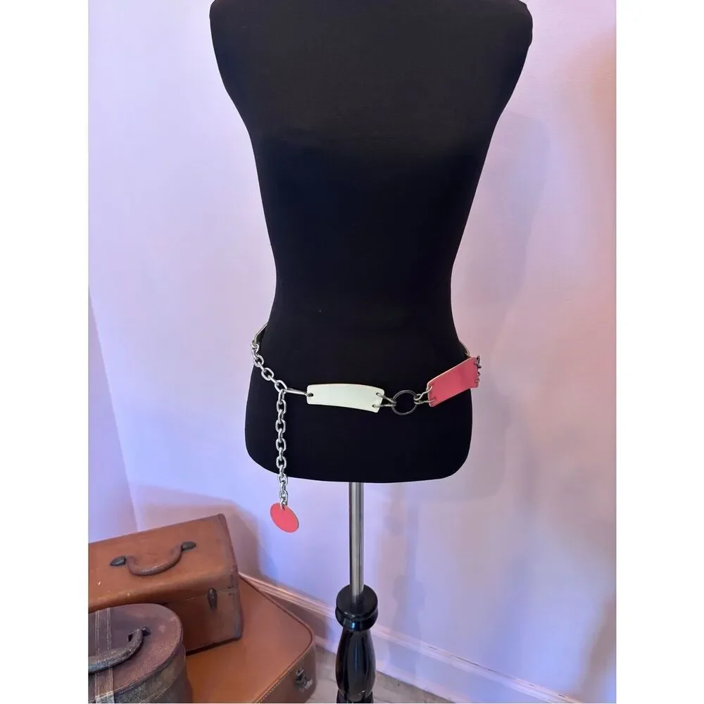 Vintage Y2K Handcrafted Leather Multi Colored Leather and Chain Belt